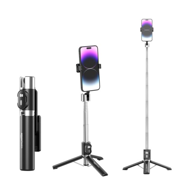 100 cm Selfie Stick with Tripod | Bluetooth Remote | Compatible with Most Smartphones | Ideal for Selfies, Makeup, Vlogging and Portrait Shots, Black