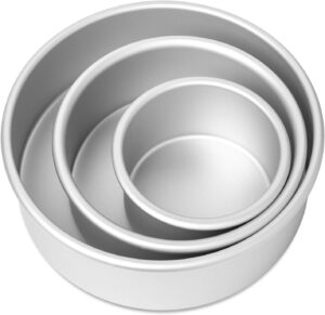 3-Piece Premium Silver Round Aluminium Cake Tin Set - 4, 5, 6 Inch Diameter x 2 Inch Height - Professional-Grade, Durable Bakeware for Perfect Cakes