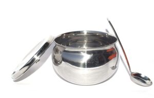 250 ml Stainless Steel Ghee Pot with Spoon, Stainless Steel Puja Ghee Pot, Pickle Container, Oil Container, Multipurpose Container for Kitchen & Dining (Pack of-1)