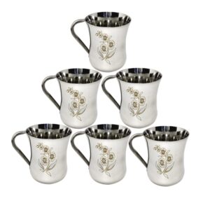 Pack of 6 Stainless Steel Tea/Coffee Cup Set of 6 (Laser Finished,150 ML, Damru Shape)