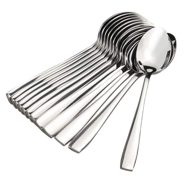 Stainless Steel Spoons Set of 12, Dinner Spoon Length 16cm, Food Grade Silverware for Home & Kitchen- Mirror Polished, 12 Silver Spoons