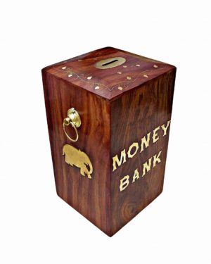 WOOD ROOM Handcrafted Money Bank - Big Size Master Size Large Piggy Bank Wooden 8 x 5 inch for Kids and Adults (Brown)
