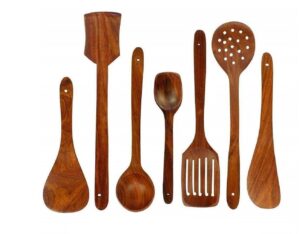 7 PCS Wooden Spoons and Spatula for Cooking, Sleek, Sold and Non-Stick Cookware for Home Use and Kitchen Décor Online at Low Prices in India -