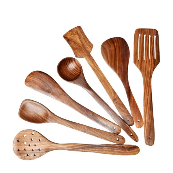 Buy Natural Wooden Spoon Set For Cooking Includes Frying Serving Spatula Chapati Dessert Rice Spoons Wooden For Nonstick Cookware Kitchen Utensils And Cooking Spoon Set Of 7 - 35.56 Cm Online at Low Prices in India