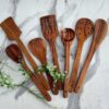 Buy Natural Wooden Spoons Set and Spatula for Cooking, Sleek, Sold and Non-Stick Cookware for Nonstick Cookware Kitchen Utensils and Cooking Spoon Set of 7-35.56 Cm Online at Low Prices in India - Image 2