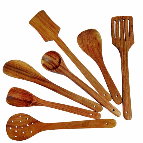 Buy Natural Wooden Spoons Set and Spatula for Cooking, Sleek, Sold and Non-Stick Cookware for Nonstick Cookware Kitchen Utensils and Cooking Spoon Set of 7-35.56 Cm Online at Low Prices in India