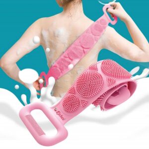 Silicone Body Back Scrubber Double Side Bathing Body Brush for Skin Deep Cleaning Massage, Dead Skin Removal Exfoliating Belt for Shower, Easy to Clean (BODY BACK BELT SCRUBBER)