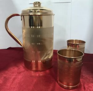 Pure Copper Water Jug 2 ltr 1 pcs, 250ml glass 2 pcs. combo set